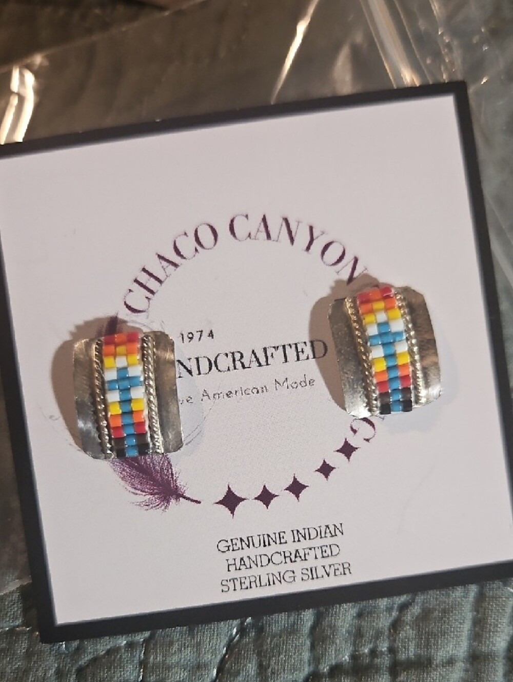Sterling Silver Multicolor Bead Stripe Earrings - Picture 2 of 3